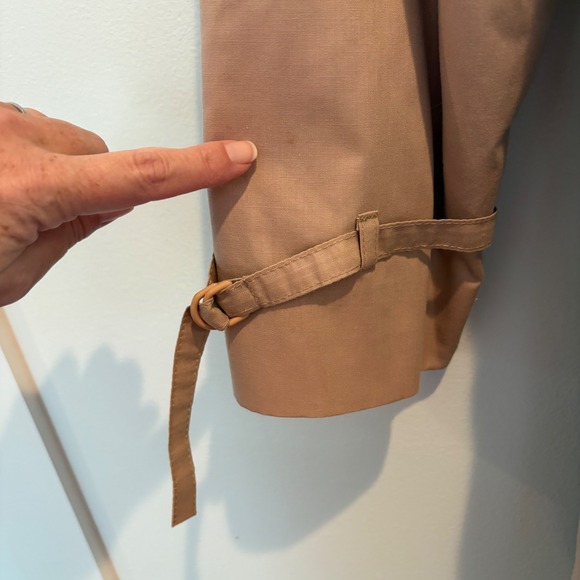Vintage 70s London Fog Trench Coat 10 Petite Tan Hood Belted 3/4 Length Classic - Picture 7 of 16